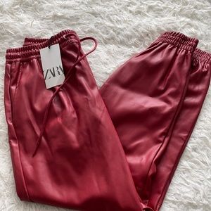 Red joggers high waisted